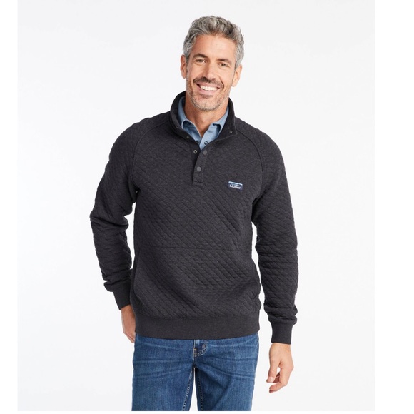L.L. Bean Men’s Quilted Sweatshirt, Size M, Mockneck, Dark Charcoal Heather - Picture 1 of 10